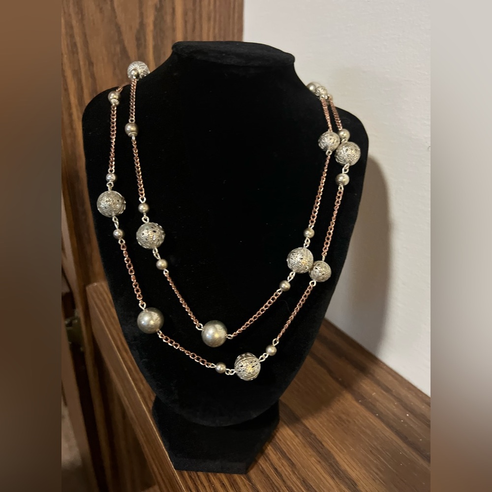 Rose Gold And Silver Long Necklace